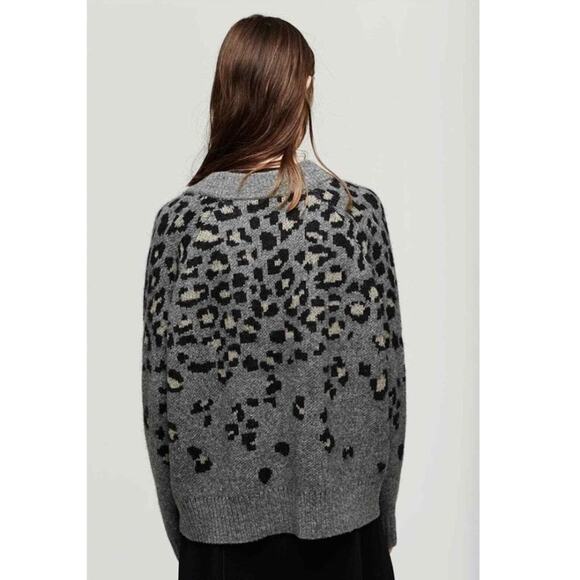 Rag & Bone Isadora Grey Leopard Intarsia Pullover Sweater - Picture 2 of 9